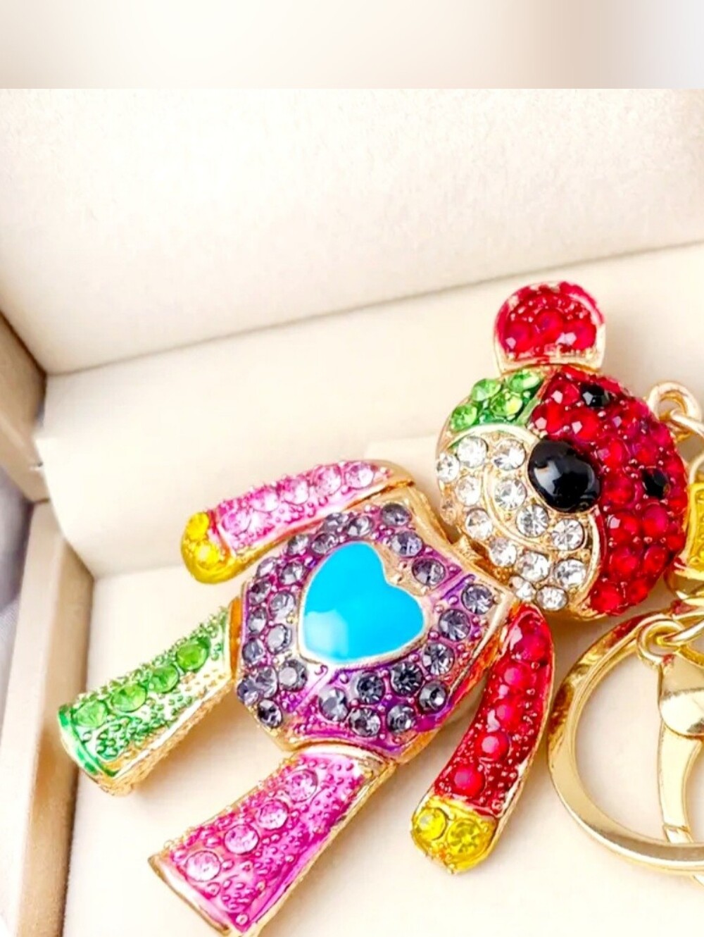 Multicolor Rhinestone Teddy Bear Keychain Charm - Picture 3 of 6